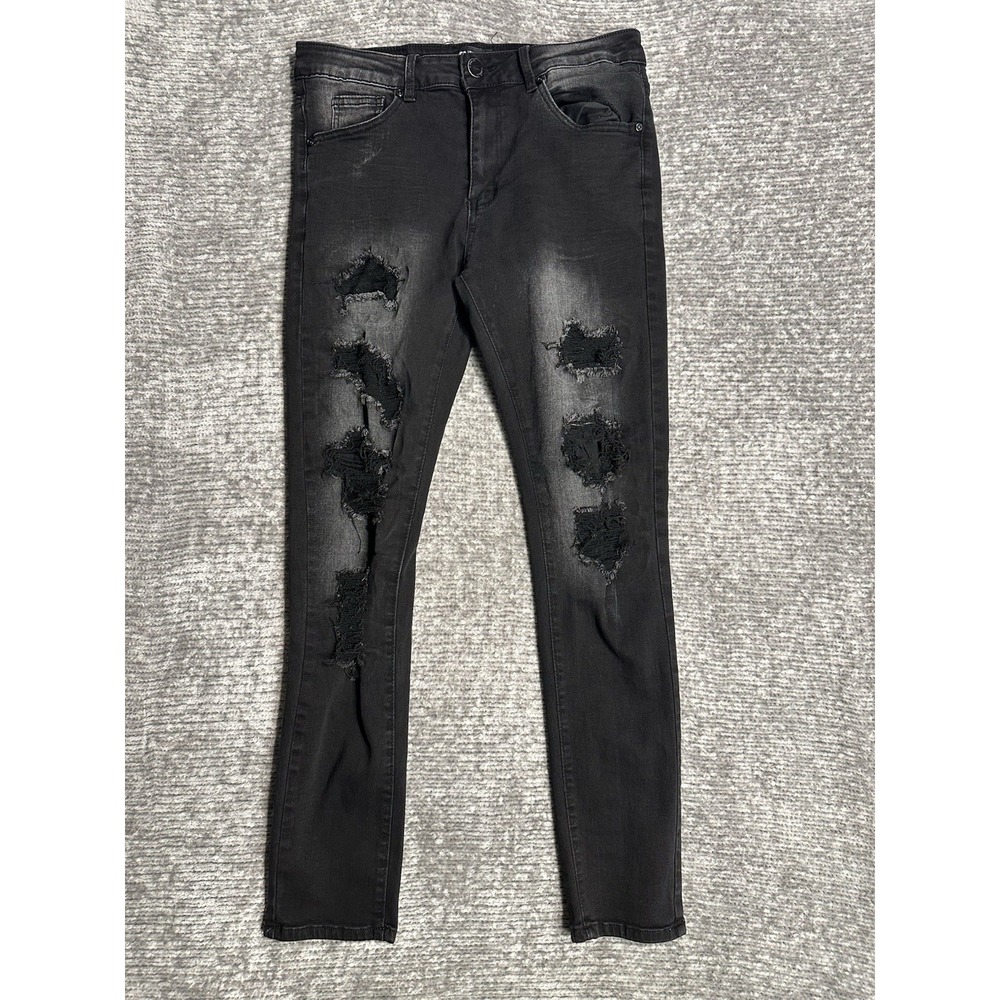 Waimea Skinny Fit Black Jeans Washed Paint Speckled Distressed 32x32 Rocker